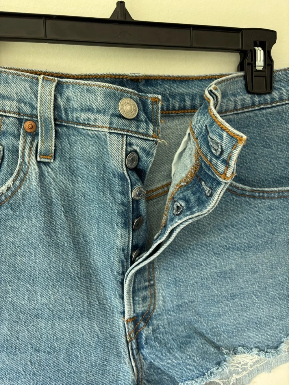Levi’s 501 Jean Shorts Light Wash Denim Button Fly Distressed High Waist